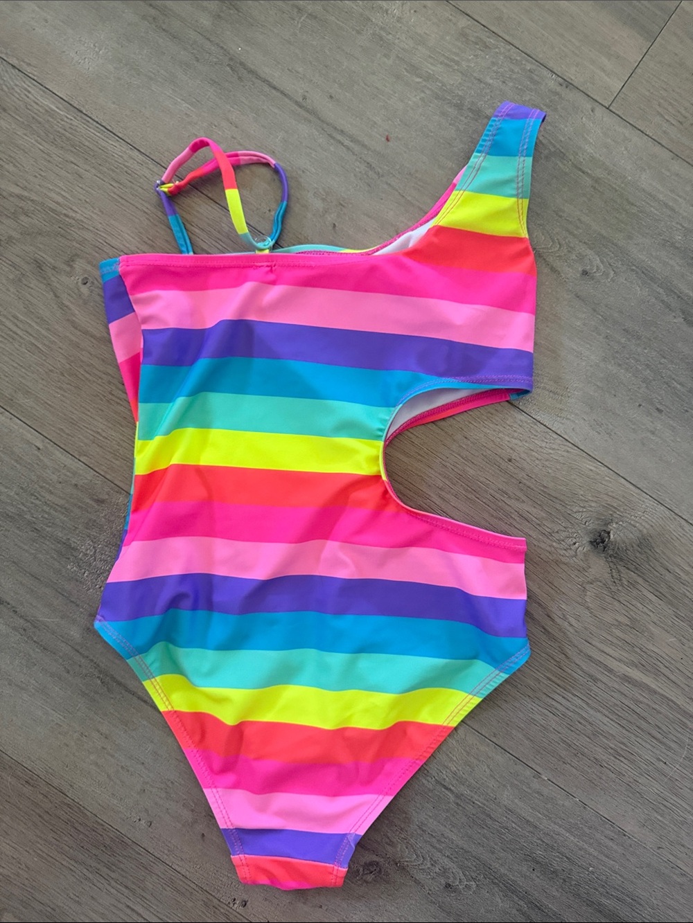 SHEIN Neon Rainbow Stripe Girls One-Piece Swimsuit